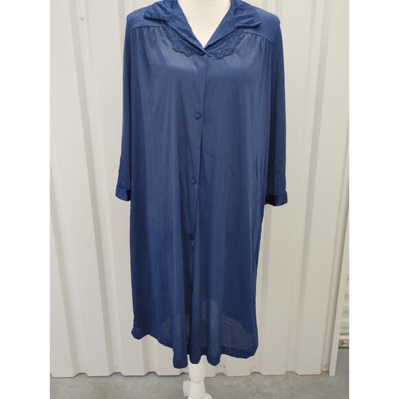 Vanity Fair Nightgown Button Down Medium Blue Nylon - Picture 1 of 5